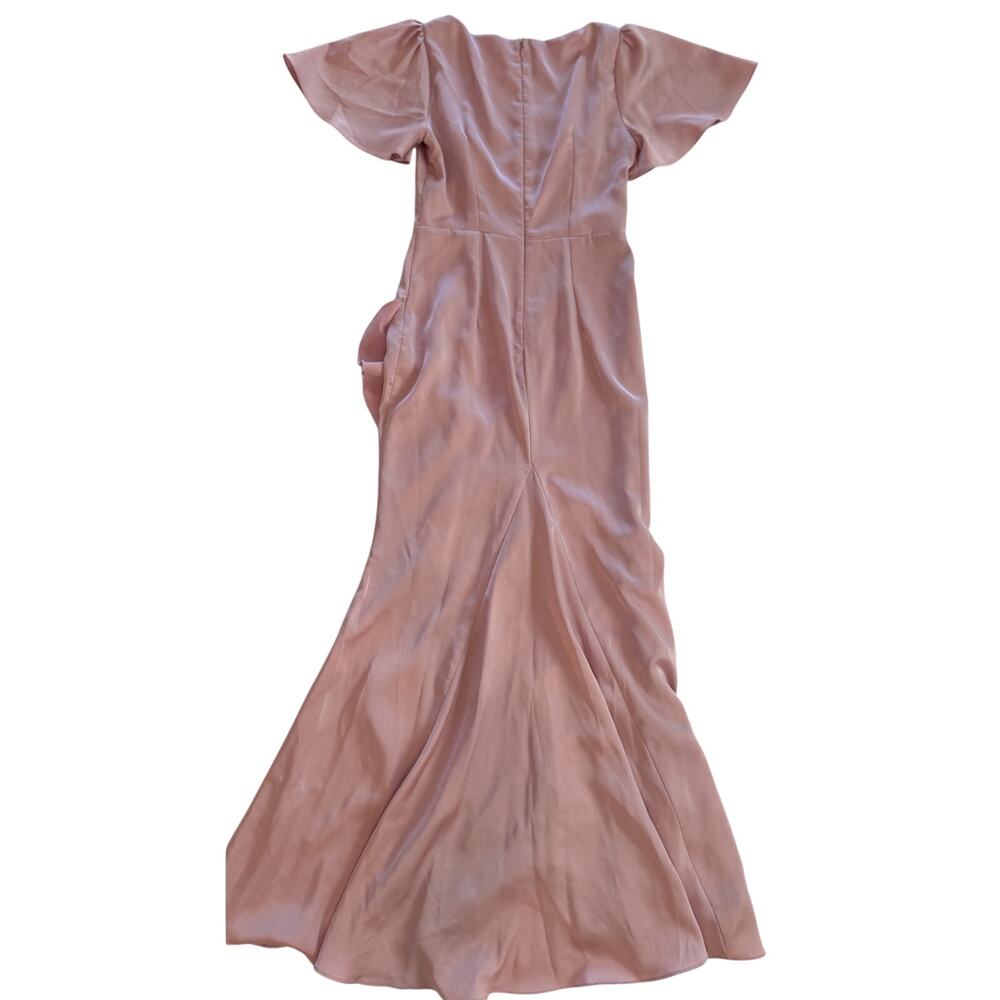 Lulus Eternal Bond Blush Satin Ruffled Flutter Sleeve Maxi Dress Small Pink - Picture 3 of 16